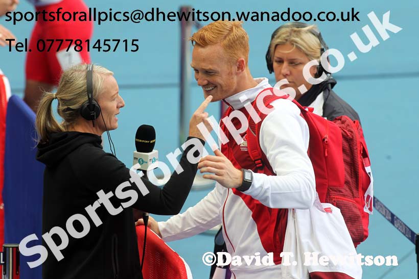 Greg Rutherford (England) after winning long jump at the Commonwealth Games, Glasgow. Photo: David T. Hewitson/Sports for All Pics